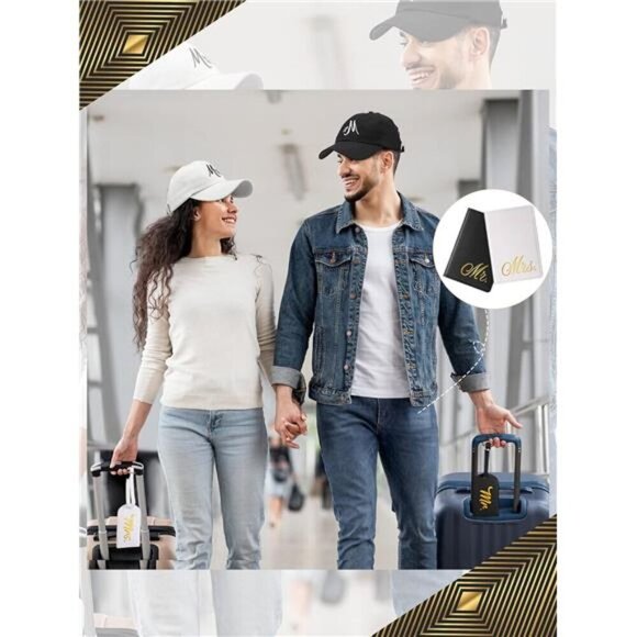 Mr & Mrs Travel Gift Set – Matching Hats, Passport Covers & Luggage Tags - Picture 2 of 7
